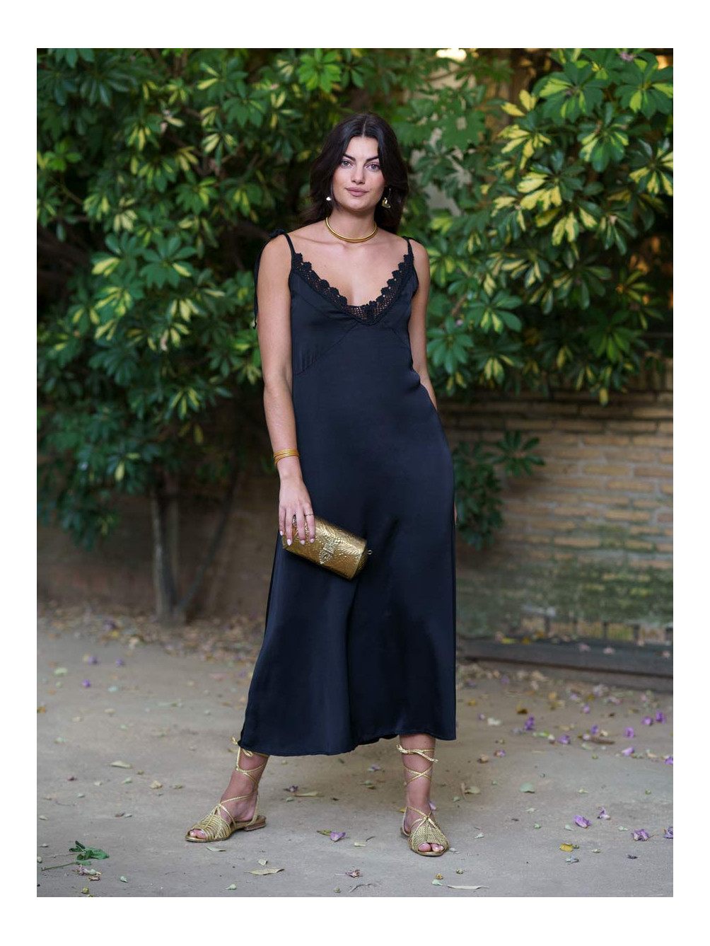 Vestido Lencero Mariquita, Vestido de Fiesta Largo, Vestido Negro, Mariquita Trasquilá