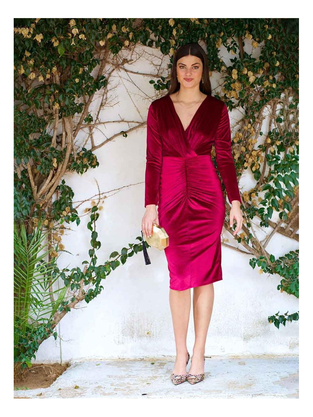 Vestido Fruncido Terciopelo, Vestido Corto Fiesta, Vestido para Boda, Mariquita Trasquilá