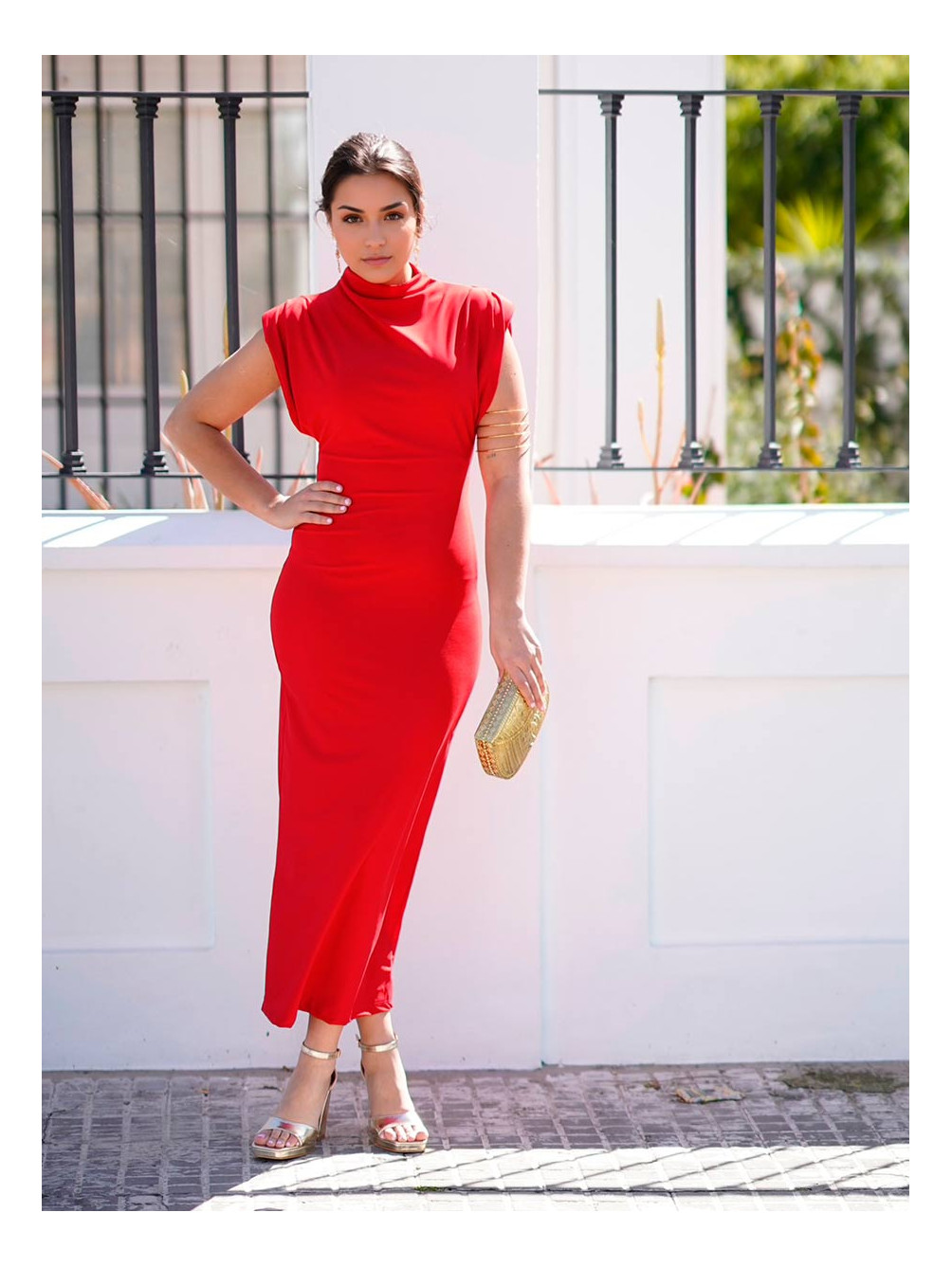 Vestido Midi Amaretto, Vestido Rojo de Fiesta, Vestido Rojo Graduación, Mariquita Trasquilá