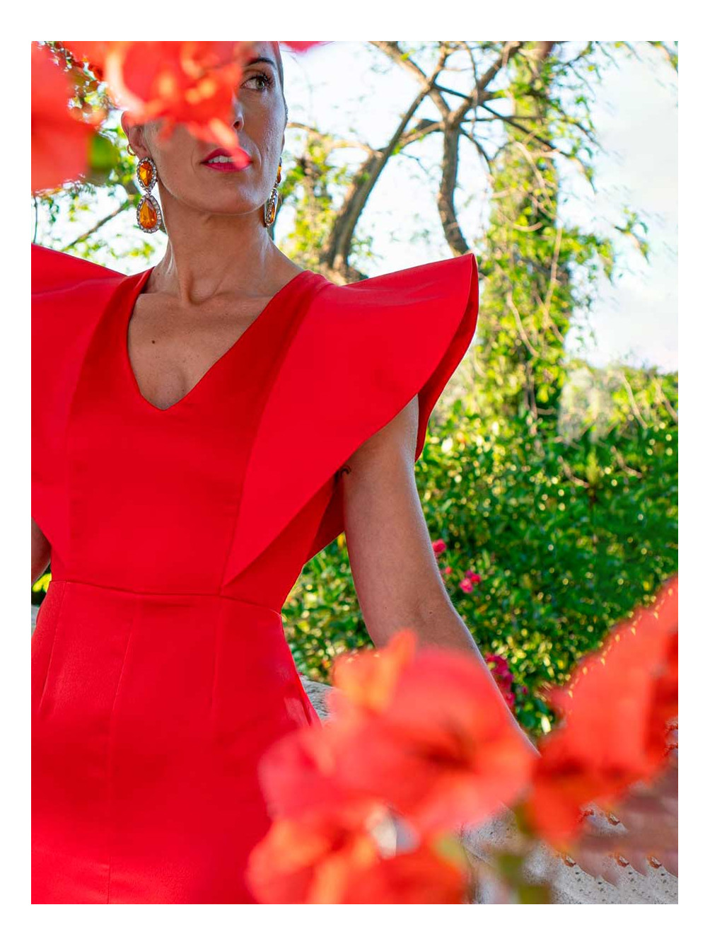 Vestido Atalaya, Vestido Midi de Fiesta, Vestidos de Invitada Rojo, Mariquita Trasquilá