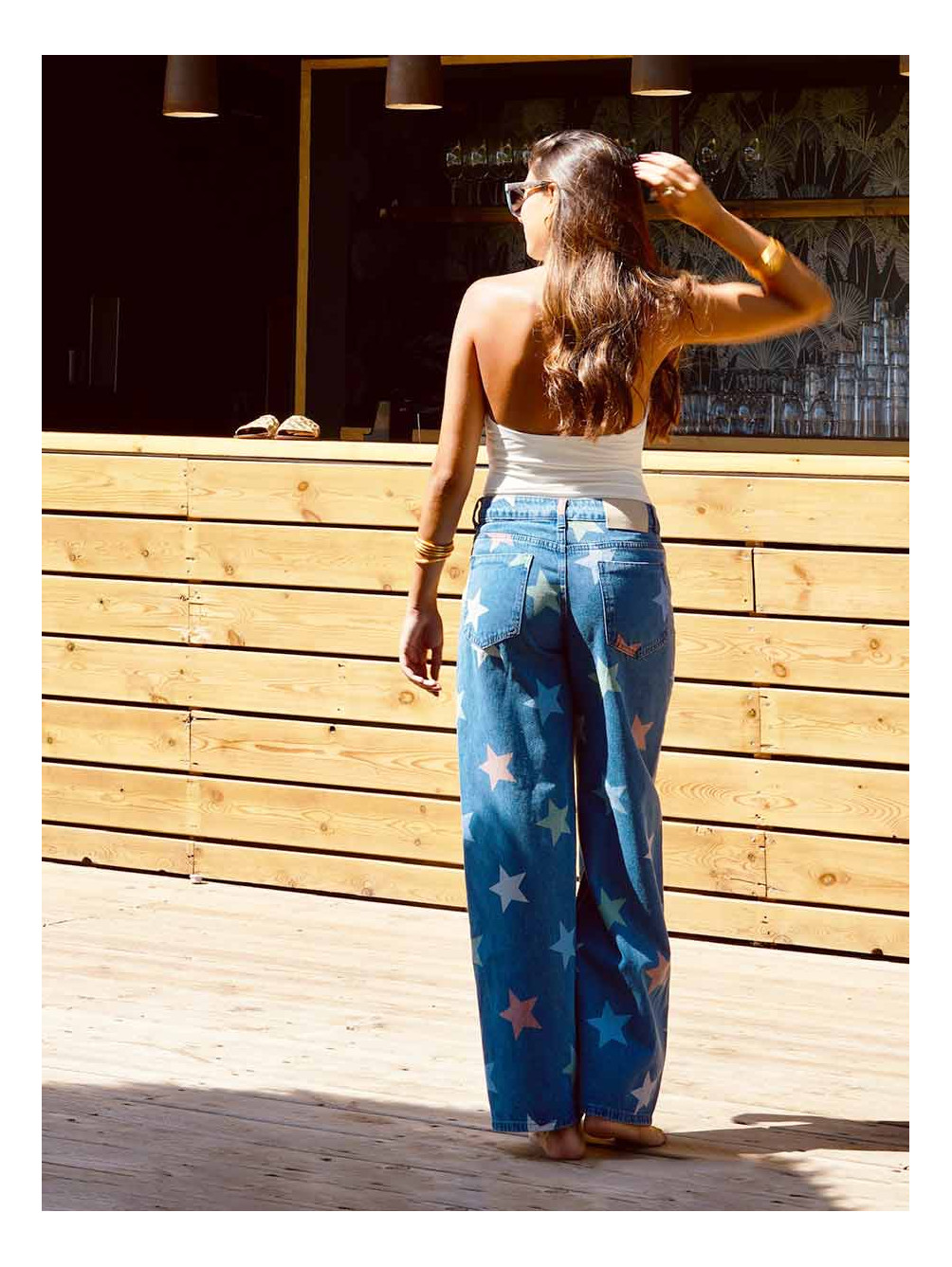 Jeans Estampado de Estrellas, Pantalón Pierna Ancha, Pantalón de Mujer, Mariquita Trasquilá