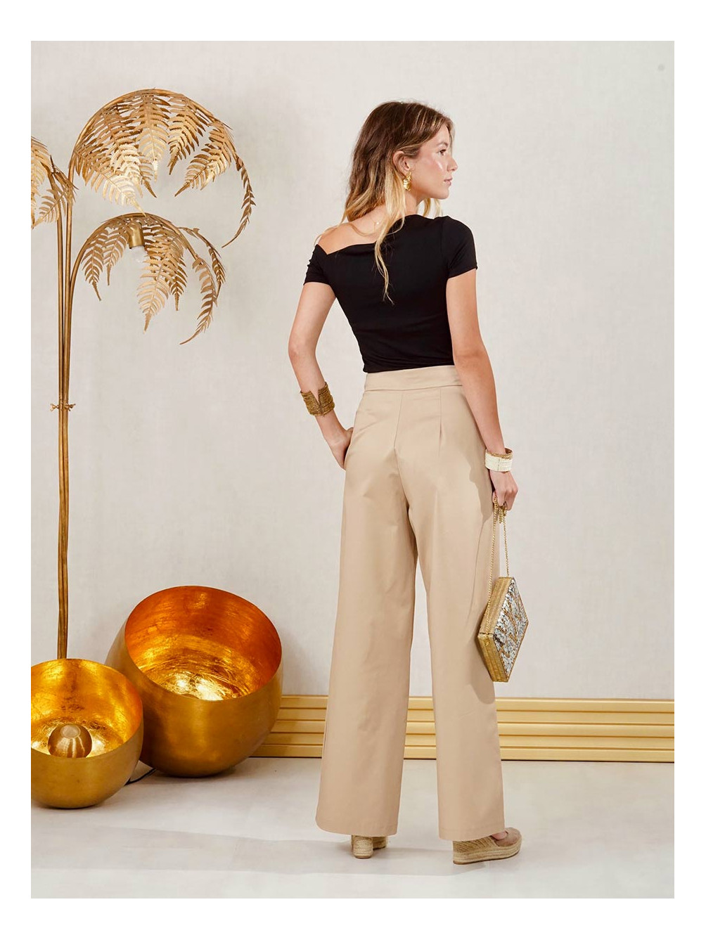 Pantalón Lazo, Pantalón Recto, Pantalón Beige, Mariquita Trasquilá