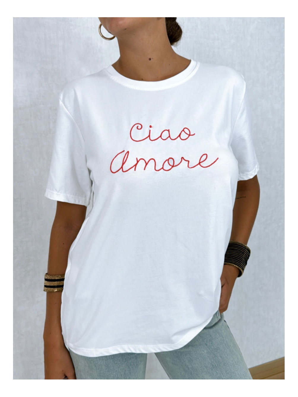 Camiseta Ciao Amore, Camiseta Blanca, Camiseta de Algodón, Mariquita Trasquilá