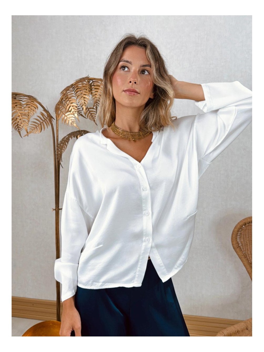 Camisa Satinada Duna, Camisa Blanca, Camisa de Mujer, Mariquita Trasquilá