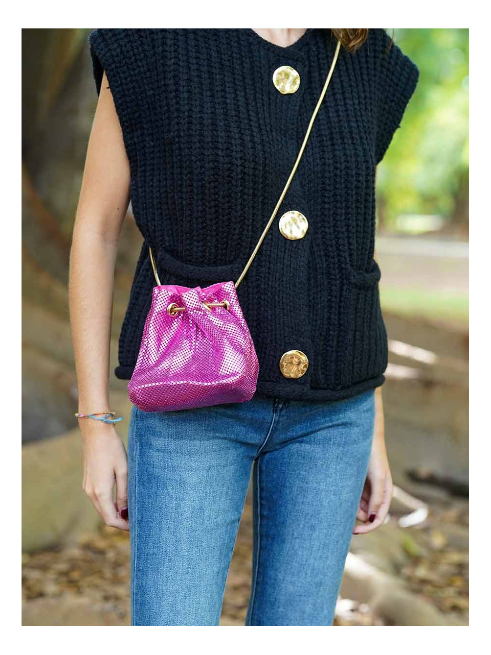 Bolso Bandolera Lentejuelas, Bolso Fiesta Fucsia, Bolso Lentejuelas, Mariquita Trasquilá