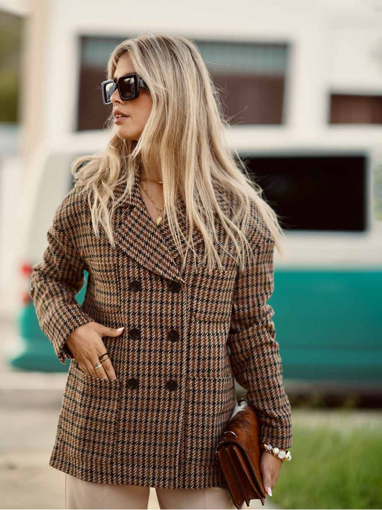 CHAQUETA CAMEL TARTAN