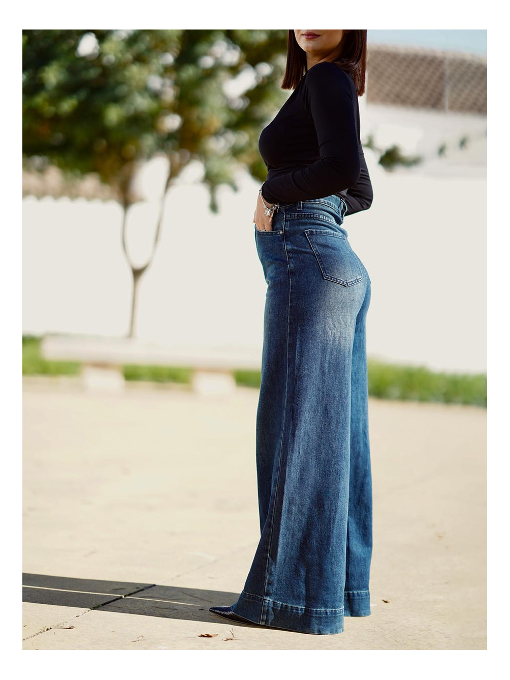 Jeans Wide Leg Tiro Alto, Jeans Pata de Elefante, Pantalón Vaquero Recto, Mariquita Trasquilá