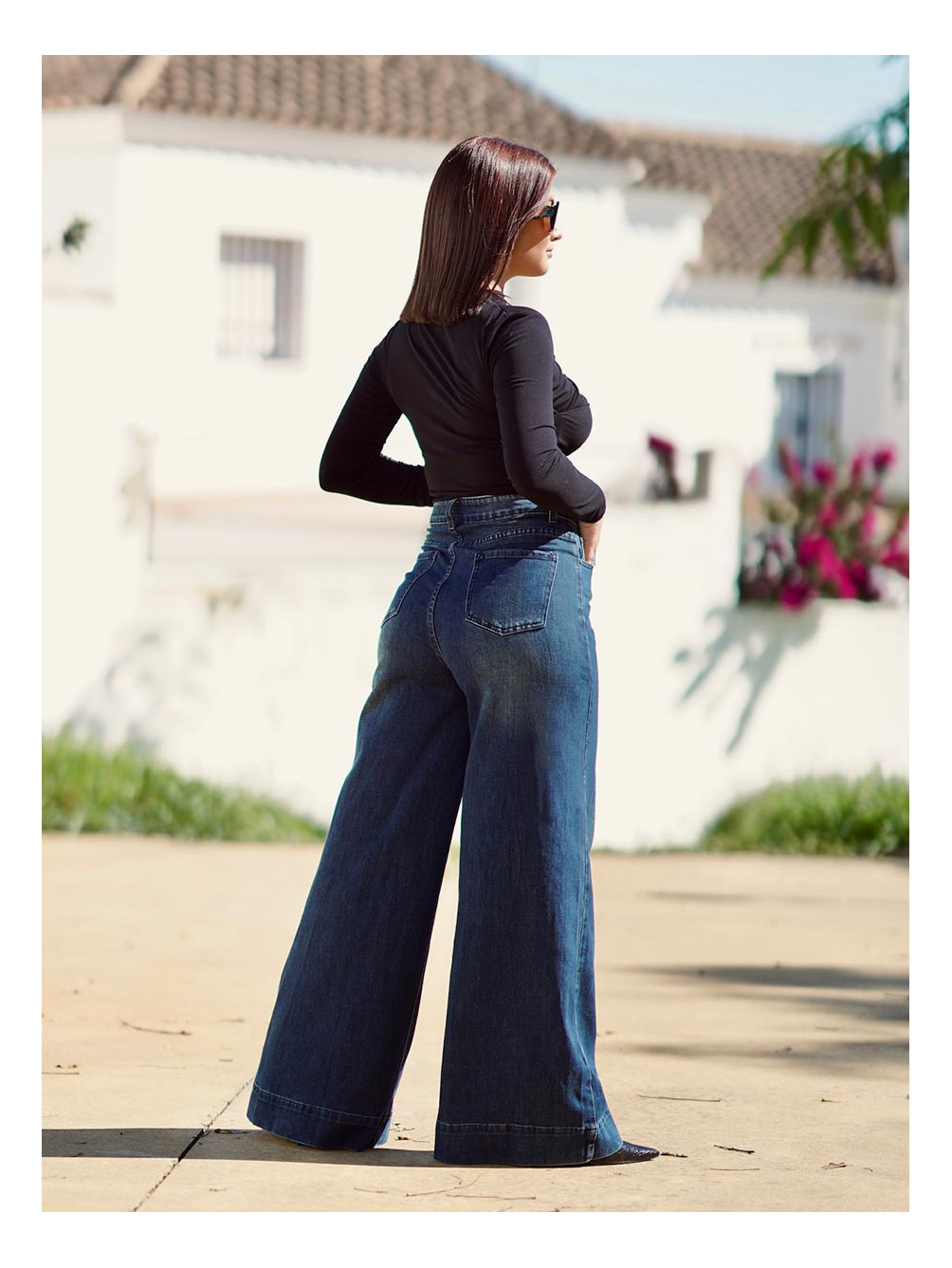 Jeans Wide Leg Tiro Alto, Pantalón Denim, Pantalón Vaquero Pata de Elefante, Mariquita Trasquilá