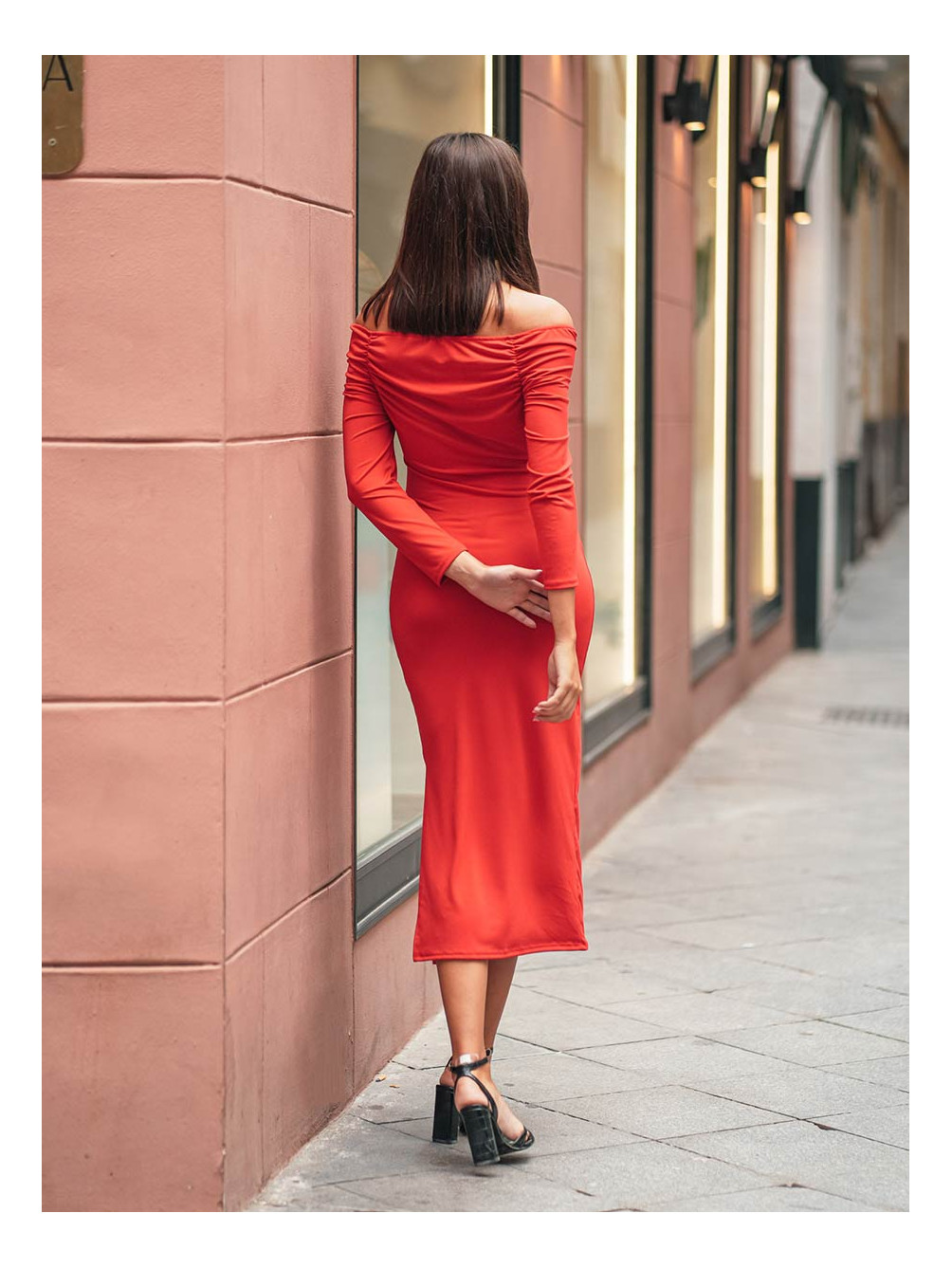 Vestido Bardot Mery, Invitada de Boda de Invierno, Vestido Midi, Mariquita Trasquilá