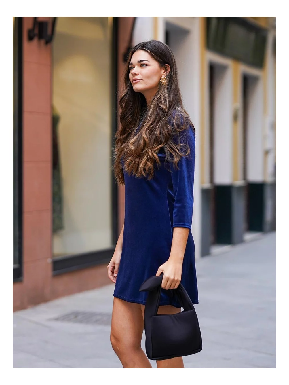 Vestido Basic Terciopelo, Vestido Azul de Terciopelo, Vestido de Terciopelo Azul, Mariquita Trasquilá