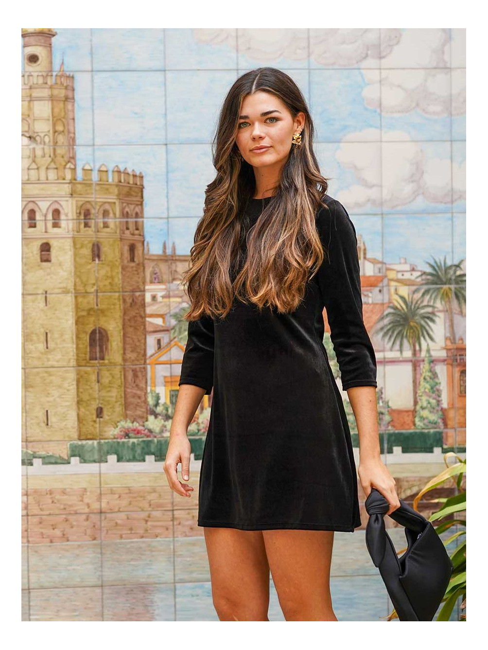 Vestido Basic Terciopelo, Vestido Negro Terciopelo, Vestido de Terciopelo Negro, Mariquita Trasquilá